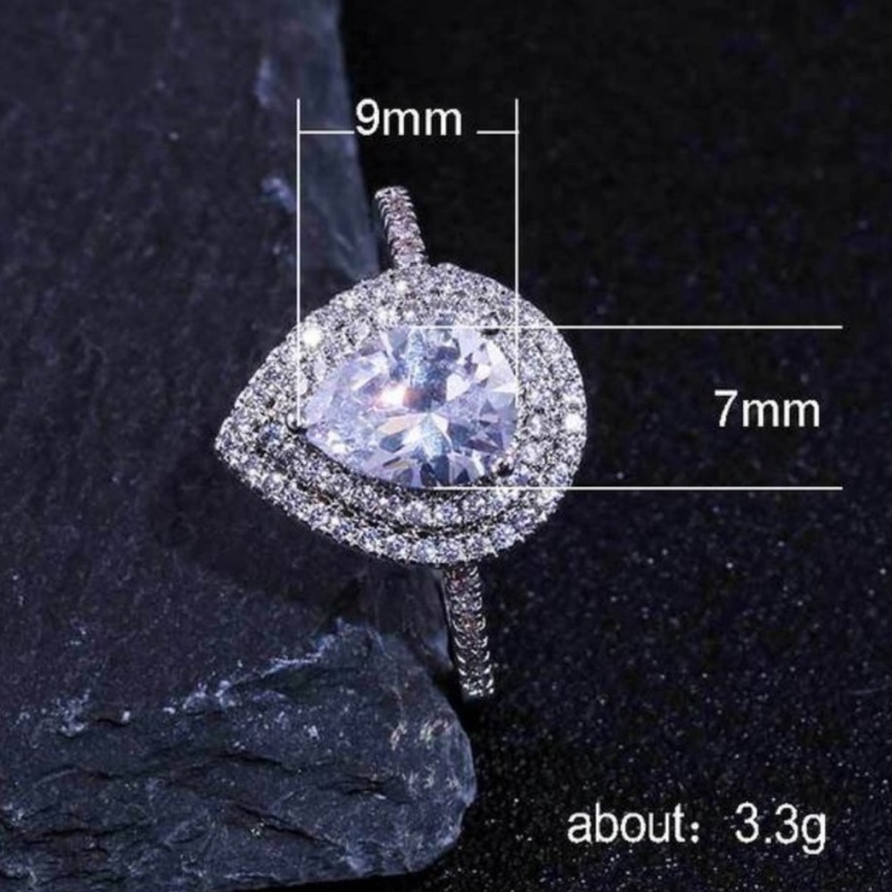 💍925 SILVER PEAR CUT TEARDROP DIAMOND HALO RING💍 - Picture 5 of 5